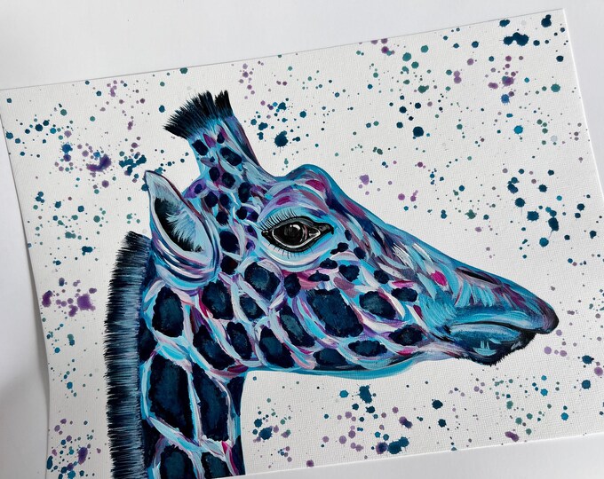 Colourful Giraffe, An Original A4 Acrylic Painting, Safari Animal Painting