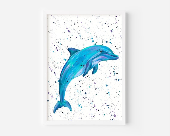 Original Dolphin Painting ‘Mila’ Dolphin Art, An Acrylic Painting by Emma LC, Original Art, Colourful Art, Sealife Decor, Bathroom Art