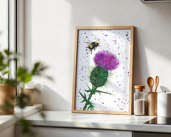 Scottish Thistle and Bee Art Print