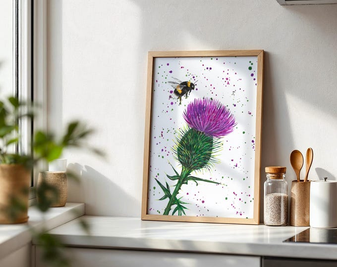 Scottish Thistle and Bee Art Print