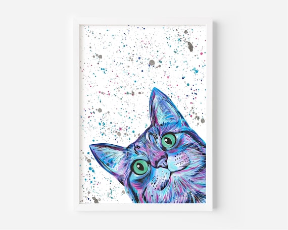 Peeking Cat Painting, Curious Cat Art, Acrylic Painting, Cat Artwork, Cat Wall Art, Cat Decor, Cat Gifts, Home Decor, Unique Wall Art