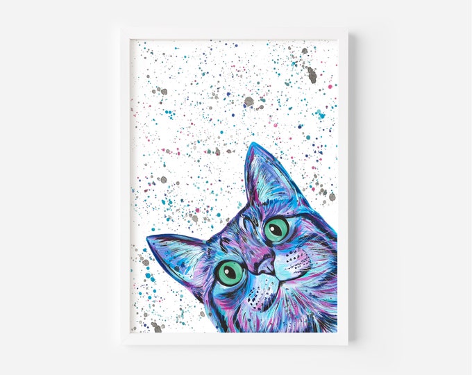Peeking Cat Painting, Curious Cat Art, Acrylic Painting, Cat Artwork, Cat Wall Art, Cat Decor, Cat Gifts, Home Decor, Unique Wall Art