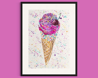 Ice Cream Art Print, Food Painting, Sprinkle Art, Abstract Art, Colourful Wall Art, Gelato Sign, Kitchen Art, Home Decor, Ice Cream Gifts