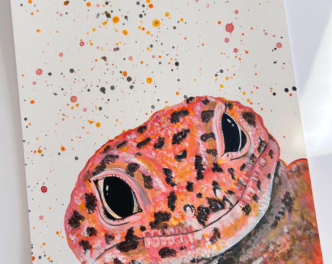 Leopard Gecko Painting, An Original Hand Painted Acrylic Painting by Emma LC, Reptile Artwork