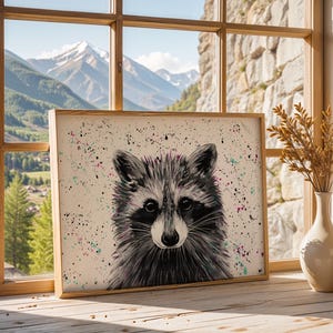 Raccoon Art Print: Colourful Wildlife Painting, Kids Nursery Decor image 6