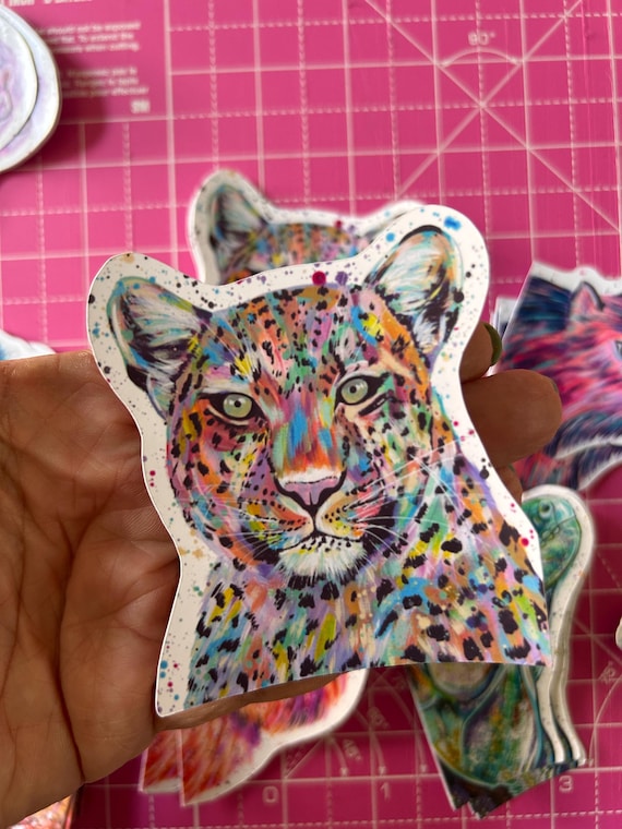 Colourful Leopard Sticker: Glossy Vinyl Wild Animal Decal