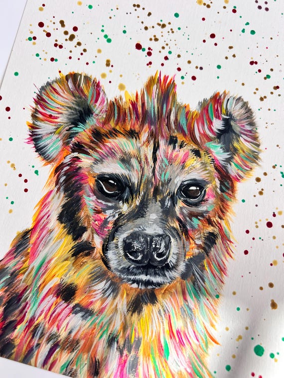 Original Acrylic Hyena Animal Painting, Colourful Wildlife Art, Kids Room Decor