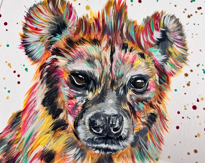 Original Acrylic Hyena Animal Painting, Colourful Wildlife Art, Kids Room Decor