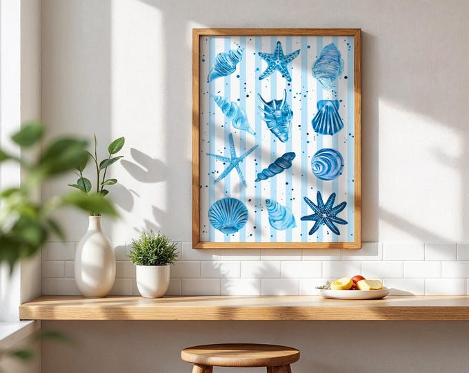 Shells and Starfish Striped Art Print