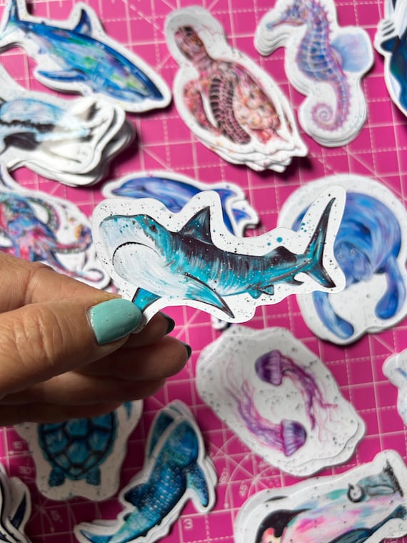 Glossy Tiger Shark Sticker: Vinyl Animal Decal, Sea Life