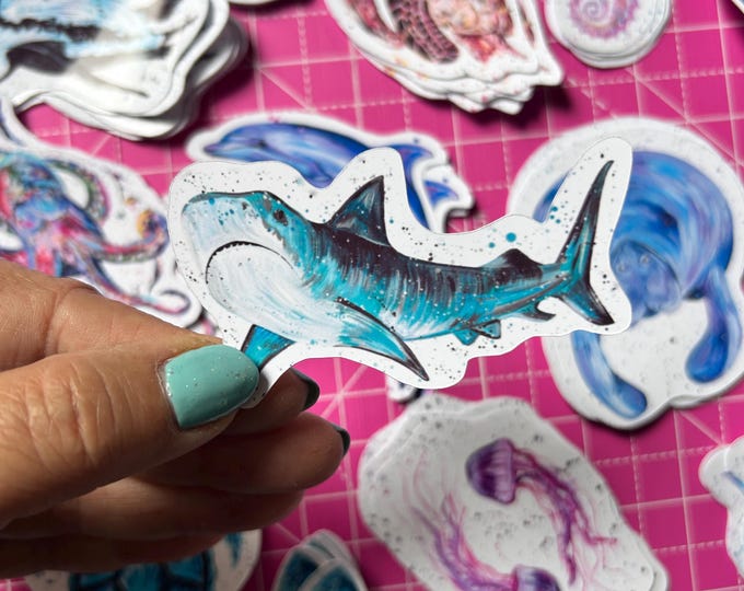 Tiger Shark Sticker, Glossy Vinyl Animal Decal, Sea Life, Small Journal Sticker, Wildlife Decal, Scrapbooking, Shark Gifts