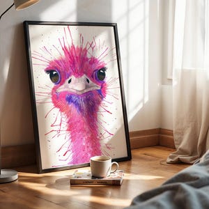 Ostrich Art Print: Quirky 'Ernie' Animal Painting