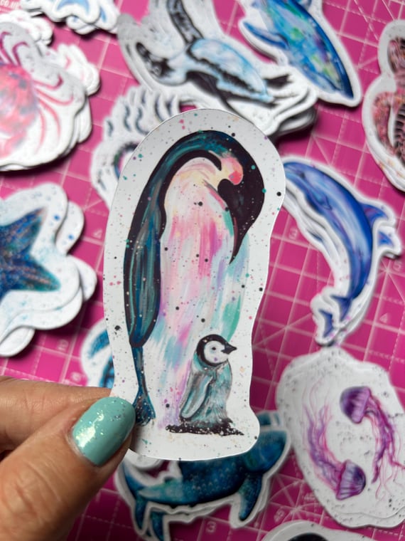 Penguin Mum and Baby Sticker: Vinyl Wildlife Decal