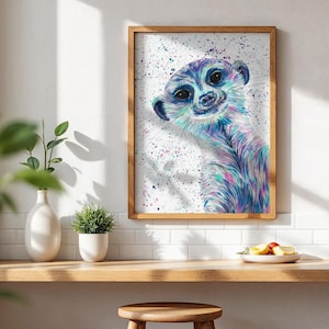 Meerkat Art Print: Colourful Wildlife Painting, Kids Room Decor