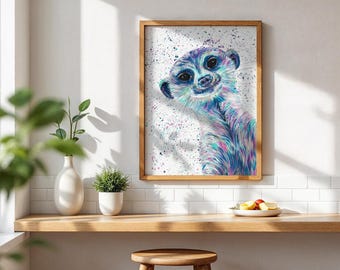 Meerkat Art Print: Colourful Wildlife Painting, Kids Room Decor