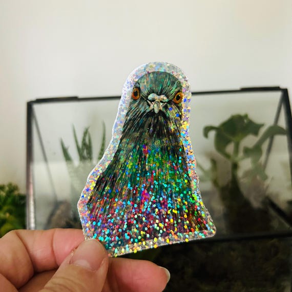 Holographic Pigeon Sticker, Glittery Bird Decal
