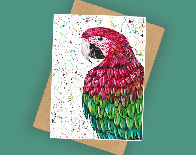 Macaw Parrot Blank Greeting Card ‘Marvin’