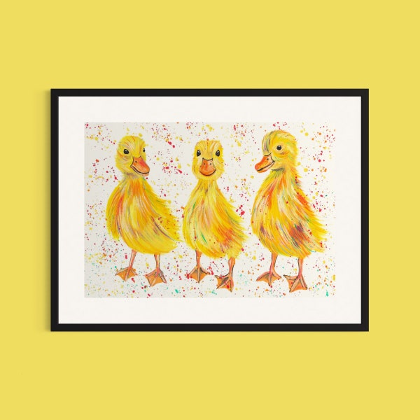 Ducklings Art Print, Yellow Ducks Painting, Duck Gifts, Duck Picture, Farmhouse Decor, Nursery Prints, Bright Paintings, Cute Animals