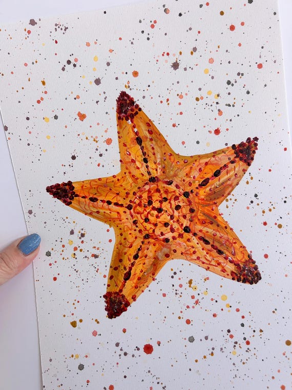 Starfish Acrylic Painting, British Artist Emma LC, Sea Life Art, Ocean Home Decor