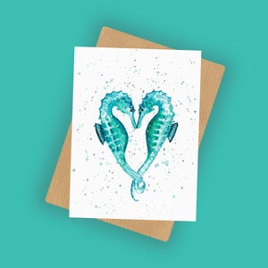 Seahorses Greeting Card, A6 10x15cm Blank Card, Anniversary Card, Wedding Card, Couples Card, Sea Life Greetings Card, Wildlife Print Card