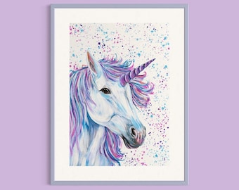 Unicorn Art Print, Colorful Mystical Girls Room Decor (Digital Download)