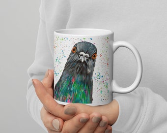 Pigeon Coffee Mug, Cool Pigeon, Bird Mug, Hand Painted Design, Unique Pigeon Gifts, Bird Watcher Present, Pigeon Presents,