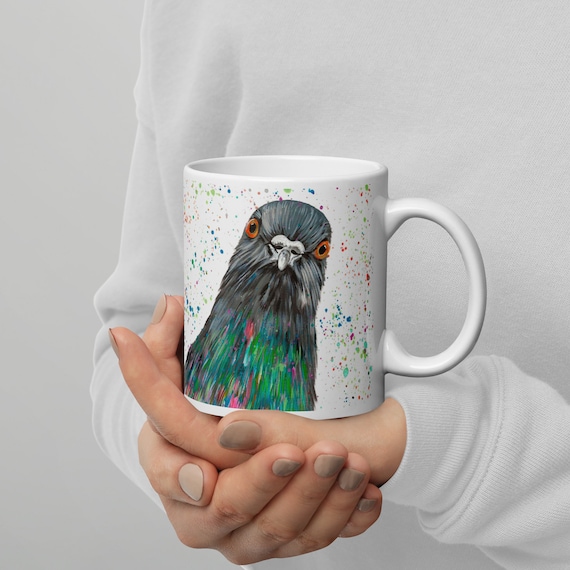 Pigeon Coffee Mug, Cool Pigeon, Bird Mug, Hand Painted Design, Unique Pigeon Gifts, Bird Watcher Present, Pigeon Presents,