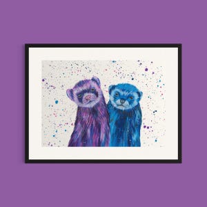 Ferrets Art Print: Colorful Animal Painting