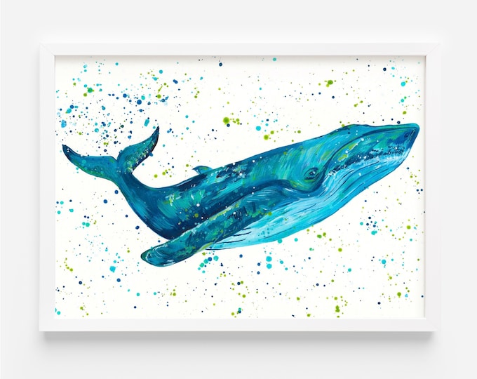 Blue Humpback Whale Painting, An original Whale Acrylic Painting by Emma LC Art, Original Art, Colourful Art, Sea Life Decor, Animal Artwork
