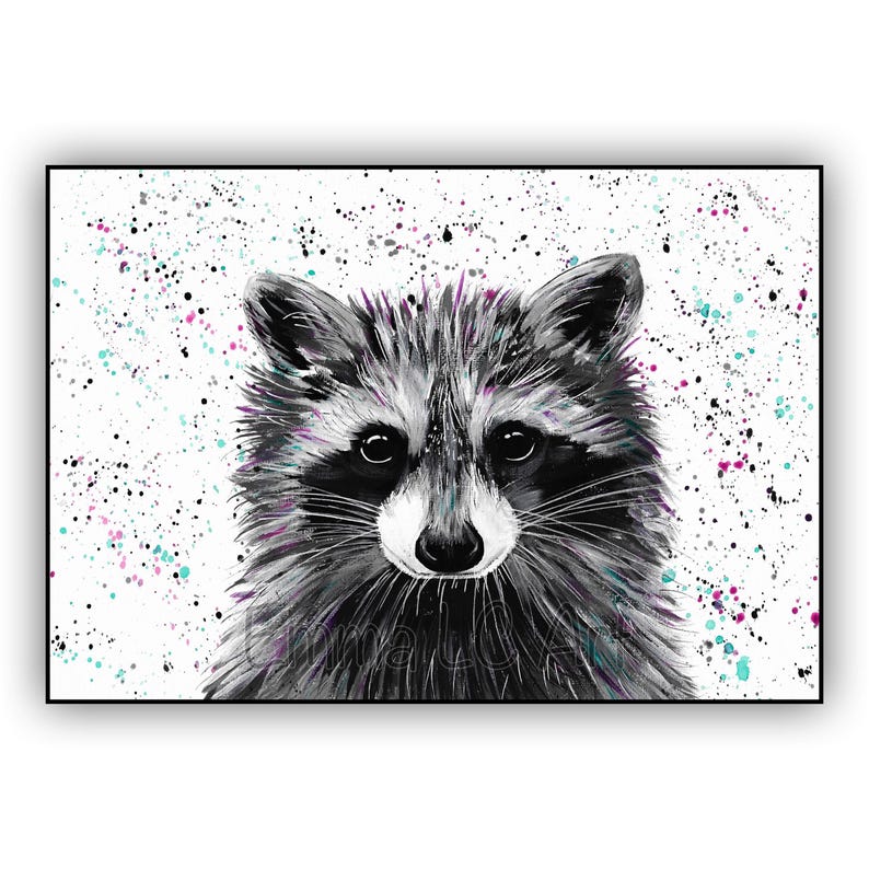 Raccoon Art Print: Colourful Wildlife Painting, Kids Nursery Decor image 9