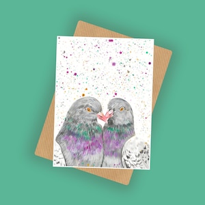 Carte pour amoureux des pigeons, carte de la Saint-Valentin, carte de couple d'animaux, carte de partenaire, carte d'anniversaire d'oiseau, petit ami, petite amie, mari, femme