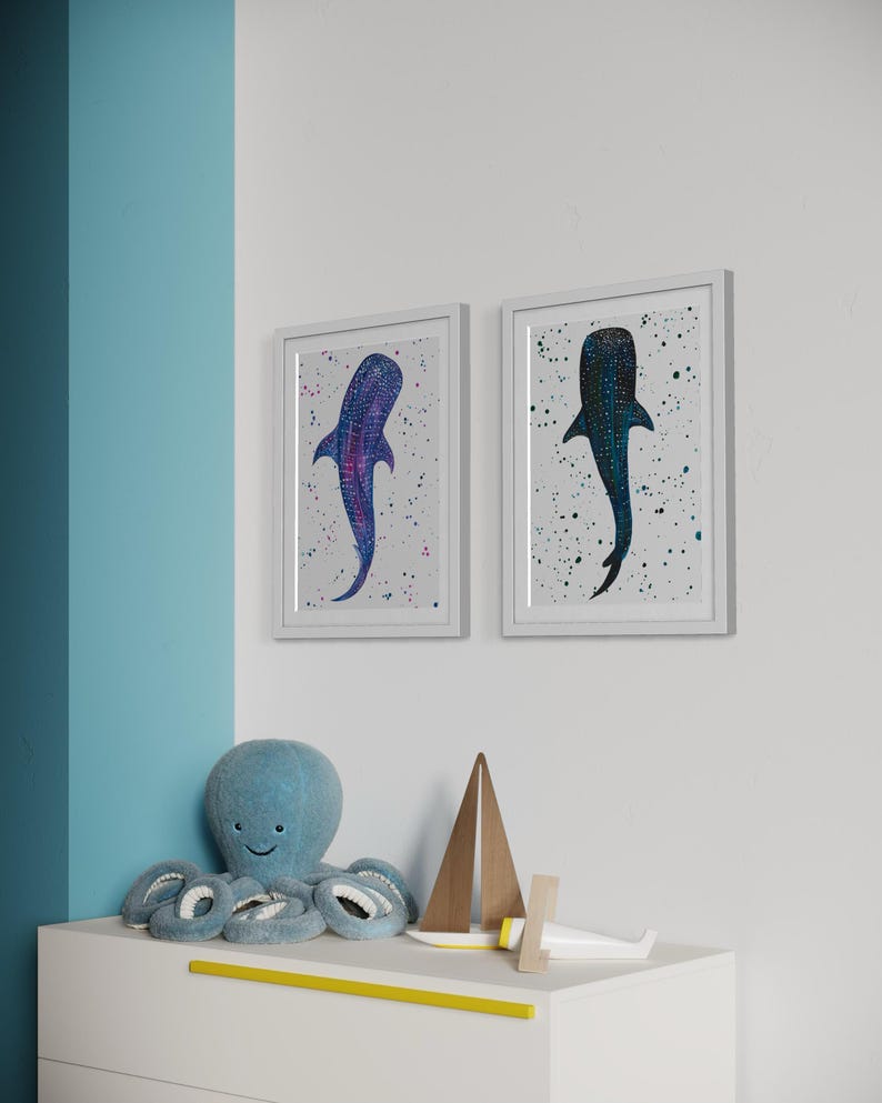 Whale Shark Art Print, Colourful Sea Life Painting, Holiday Home Decor image 13