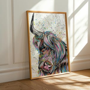 Highland Cow Art Print: Colourful Farmhouse Decor