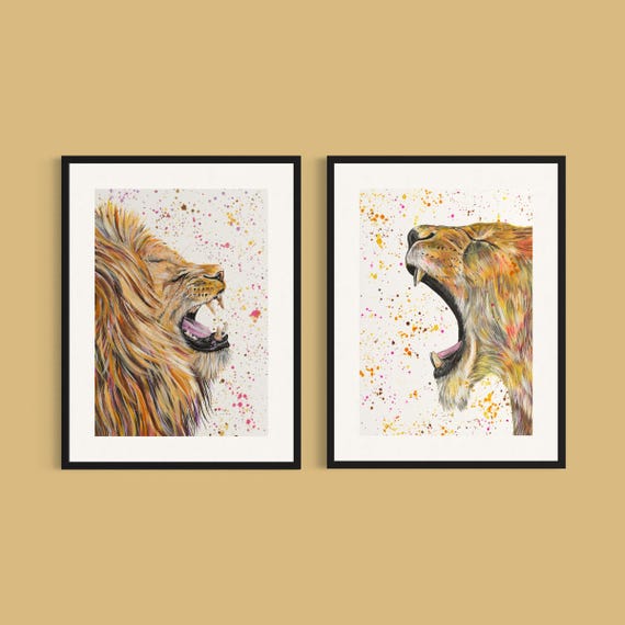 Lion and Lioness Art Print Set