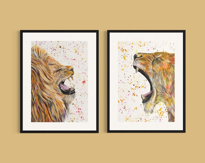 Lion and Lioness Art Print Set