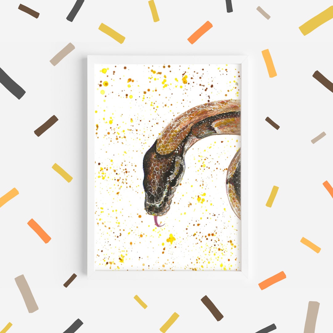 Python Snake Art Print noodles Serpentine Painting, Reptile Art ...