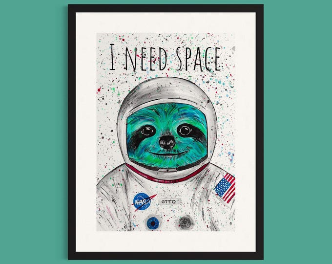 Spaceman Sloth Art Print ‘Otto In Space’