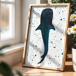 Whale Shark Art Print, Colourful Sea Life Painting, Holiday Home Decor image 1