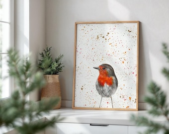 Robin Art Print: British Bird Painting, Christmas Decor