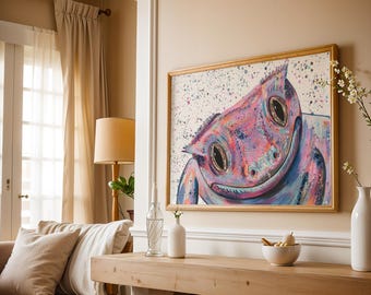 Crested Gecko Art Print: Colourful Reptile Painting, Quirky Wall Decor