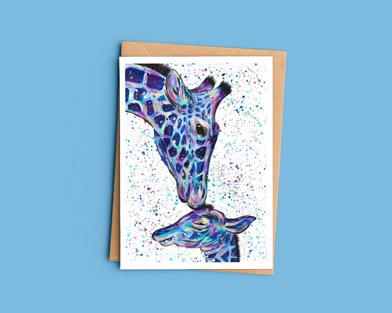 Mum and Baby Giraffe Blank Greeting Card ‘Milly & Max’