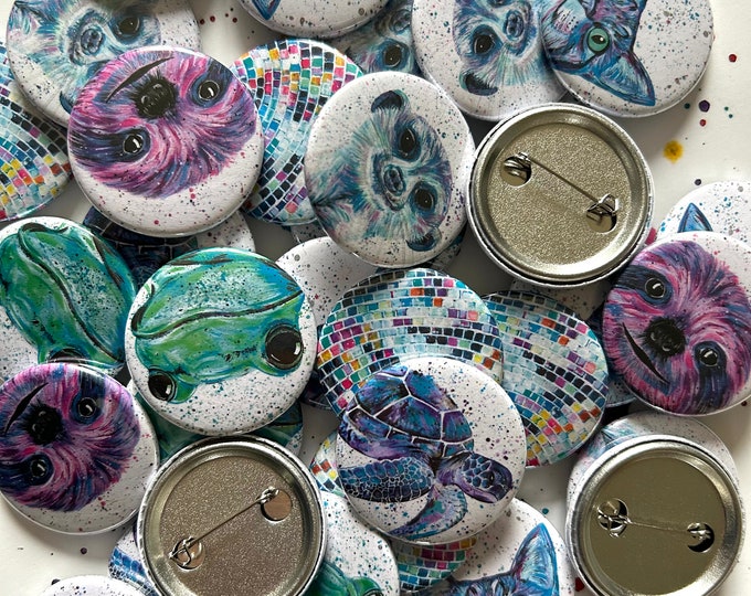 Sweet Animal Badges, Button Badges, Gifts for Kids, Wildlife Badge, Sloth Badge, Zoo Animal Present Idea