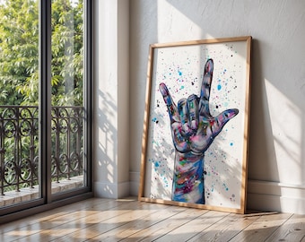 I Love You Sign Language Art Print: BSL ASL Acrylic Painting