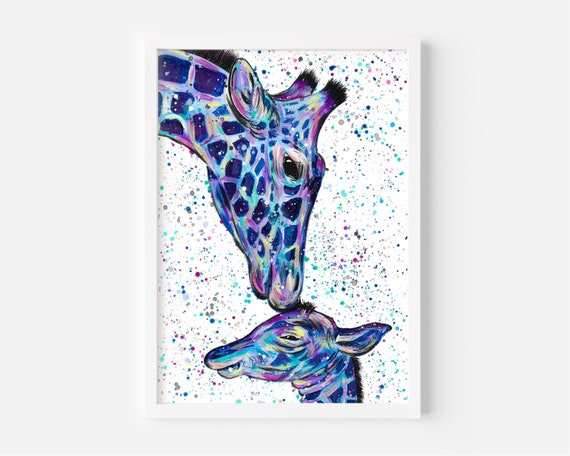 Mum and Baby Giraffe Painting, An original colourful Acrylic Painting, Original Art, Nursery Art, Colourful Animal Art, Home Decor,