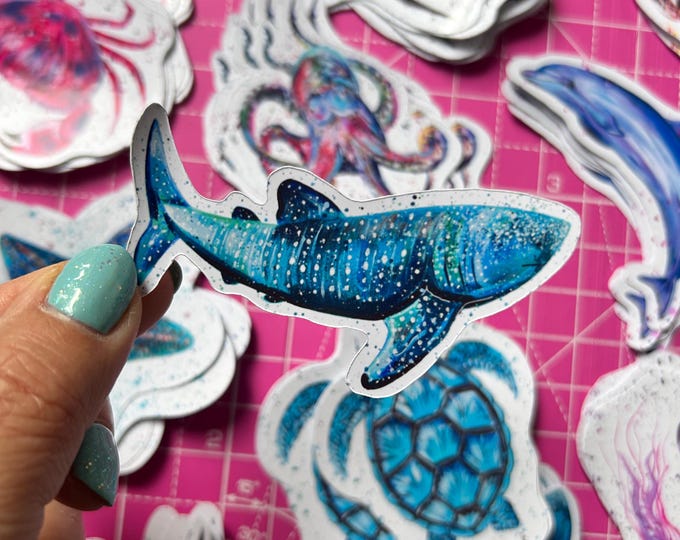 Whale Shark Sticker, Glossy Vinyl Animal Decal, Sea Life, Small Journal Sticker, Wildlife Decal, Scrapbooking, Whale Shark Gifts