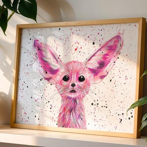 Fennec Fox Art Print: Pink Animal Painting, Nursery Decor image 1