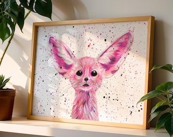 Fennec Fox Art Print: Pink Animal Painting, Nursery Decor