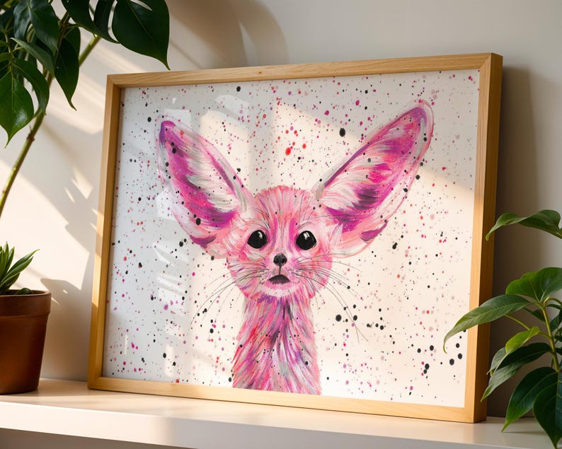 Fennec Fox Art Print: Pink Animal Painting, Nursery Decor image 1