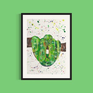 Snake Art Print: &#39;Basil&#39; Green Reptile Painting