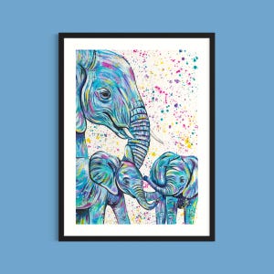 Elephant Family Art Print: Colorful Nursery Wall Decor